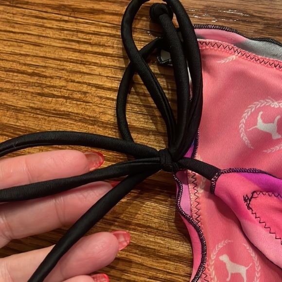 PINK VICTORIA SECRET Aztec Neon color string bikini BOTTOM size Med - Picture 5 of 8